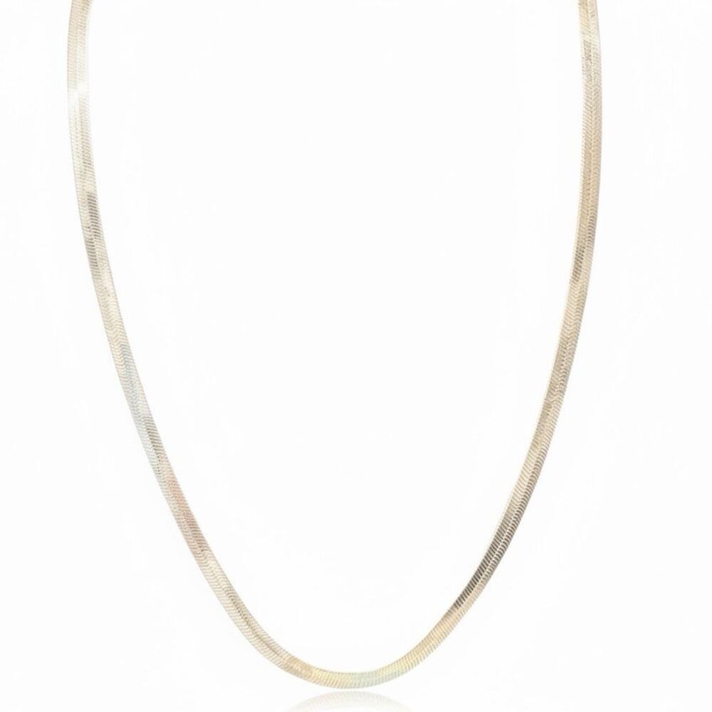 Silver Tone Herringbone Necklace 24” Length Shiny Reflective Lobster Claw